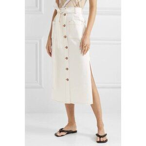 SEE BY CHLOE Belted Denim Midi Pencil Skirt in Ivory Cream Quiet Luxury Size 4